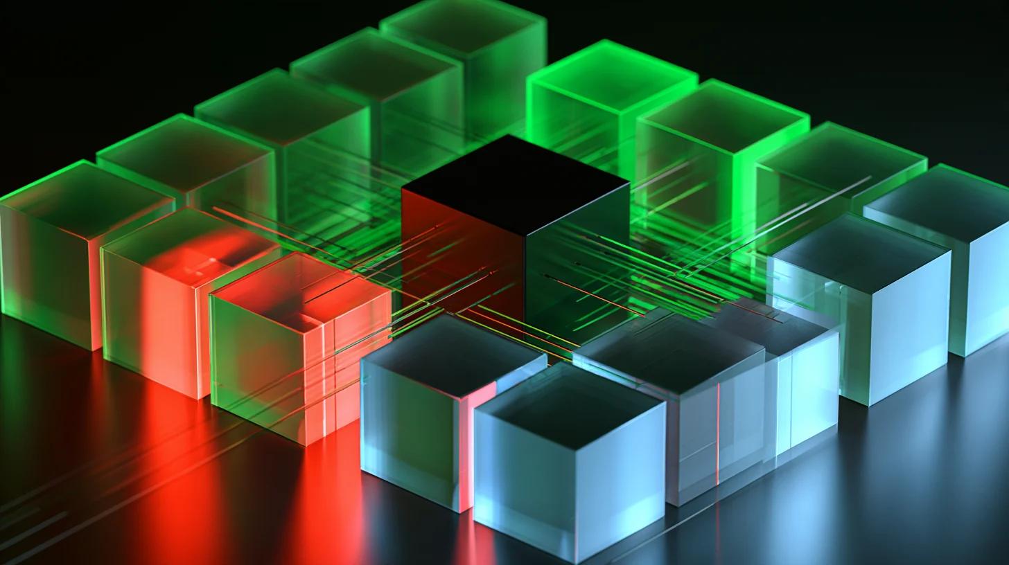بیست بلوک سایت سفید دور یک بلوک سیاه که با رشته های سبز کلمه به هم وصل اند