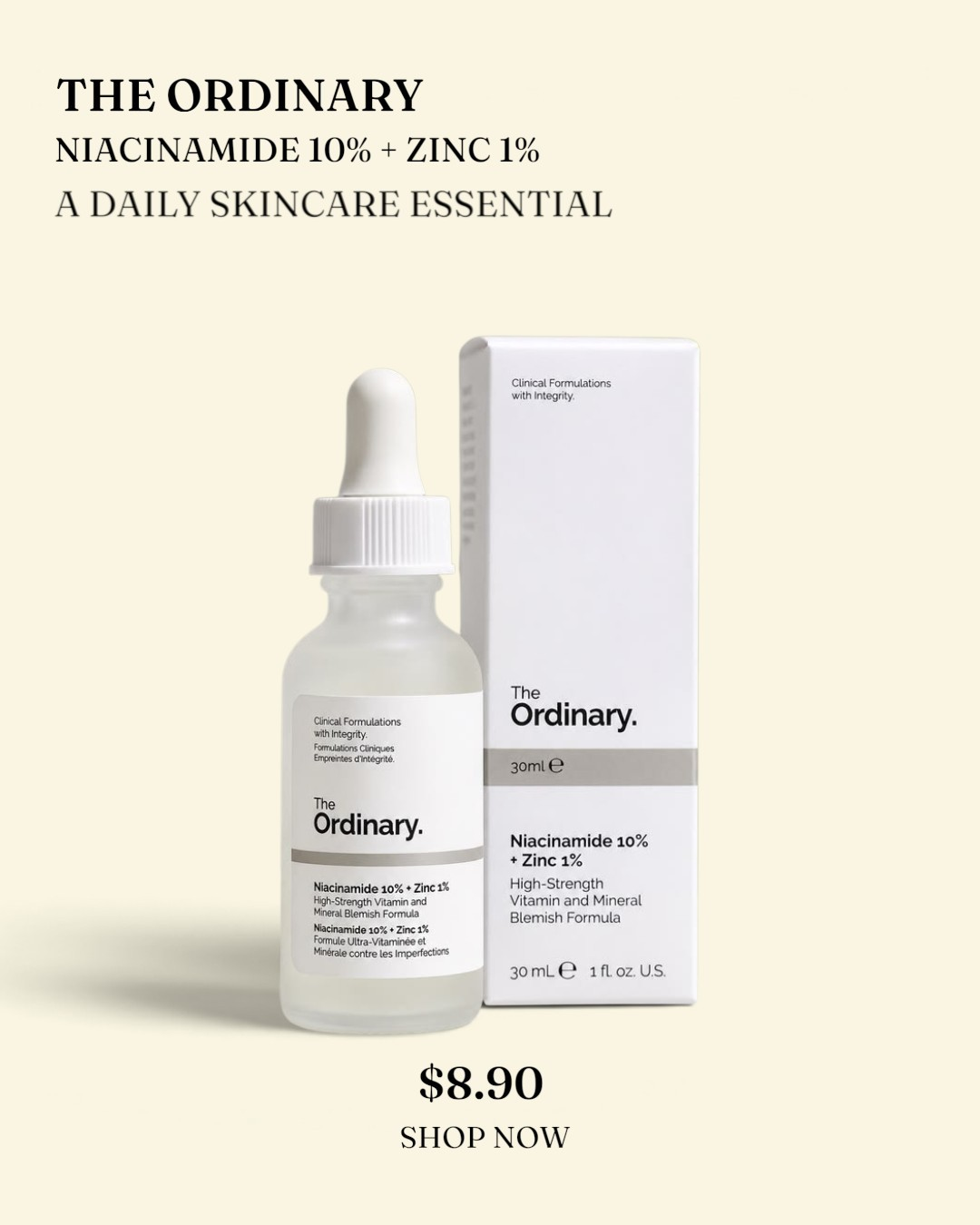 طراحی تبلیغاتی محصول مراقبت از پوست The Ordinary