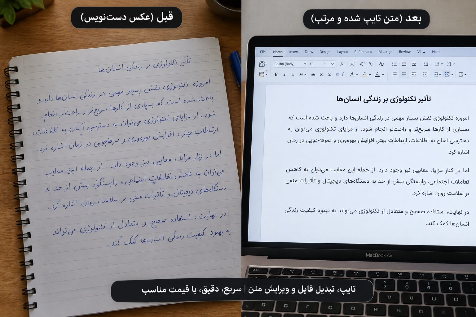 تایپ و تبدیل فایل و ویرایش سریع و دقیق متن با قیمت مناسب
