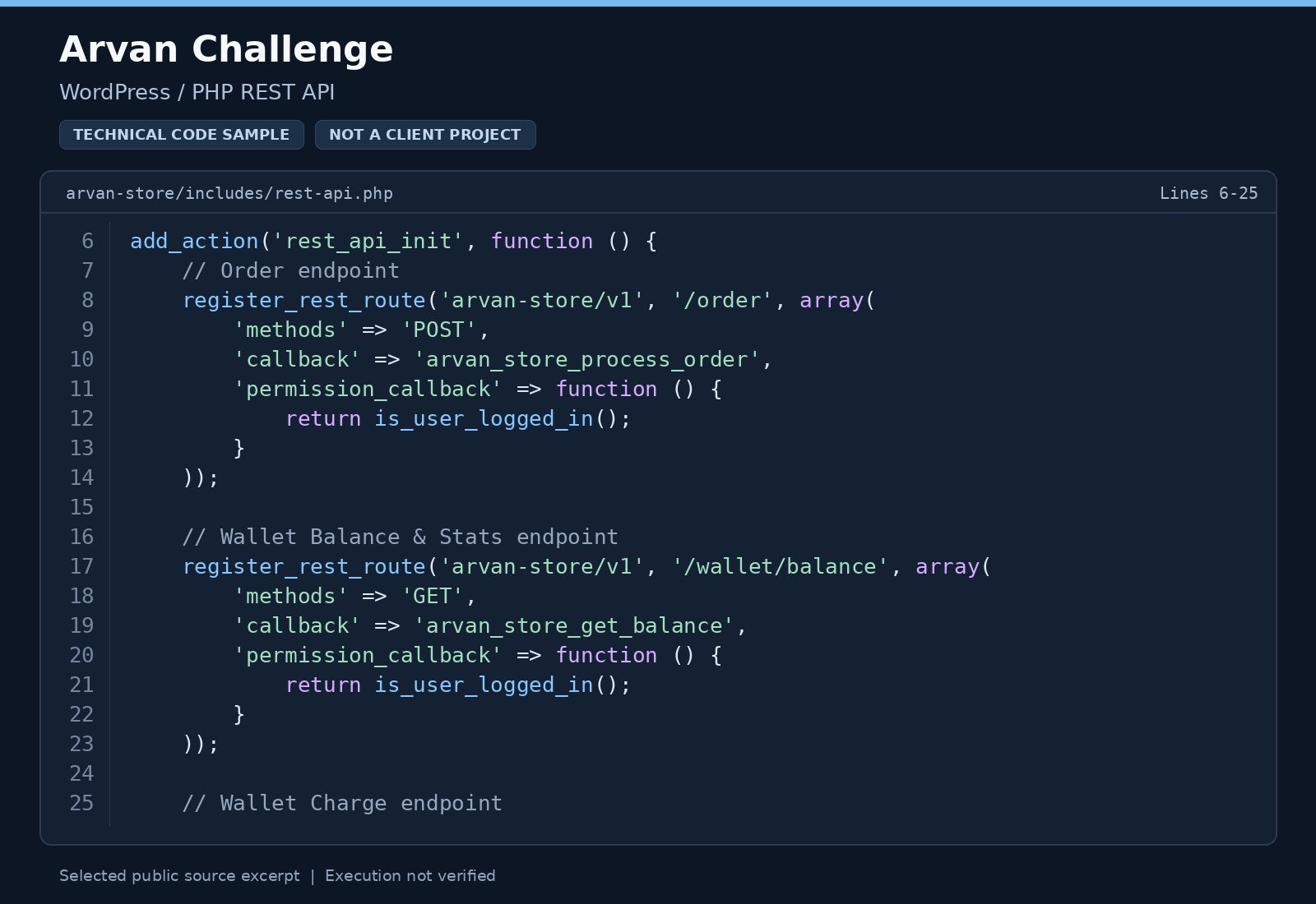 Arvan Challenge — نمونه کد WordPress و REST API