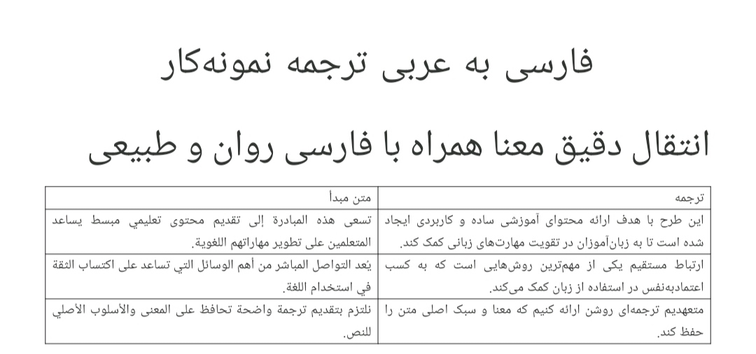 ترجمه فارسی به عربی فصیح